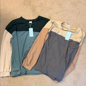Wiholl Colorblock Long Sleeve Tops